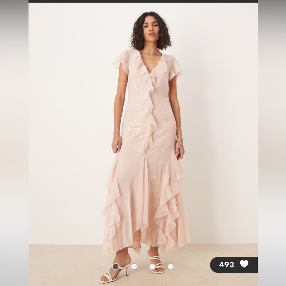 ASOS Light Pink Ruffled Midi Dress